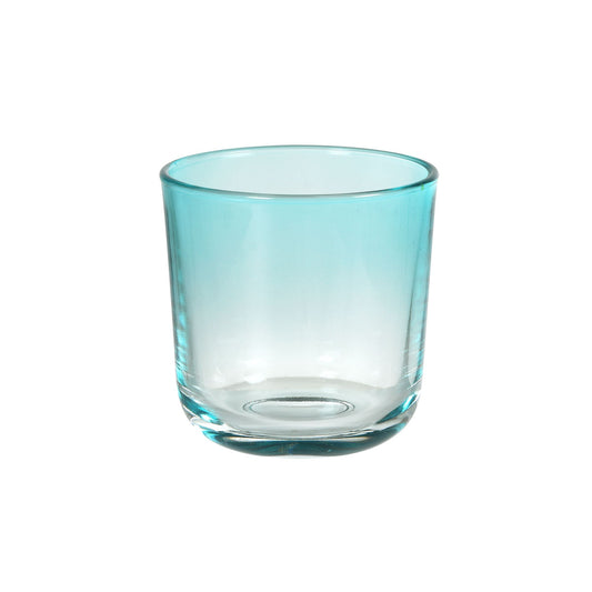 Der Switch & Shine Kerzenhalter aus Glas von Duni GmbH, in mintblau (81x72,5 mm), wird mit seinem dicken Sockel vor einem schlichten weißen Hintergrund gezeigt. Packung: 1 Stück.