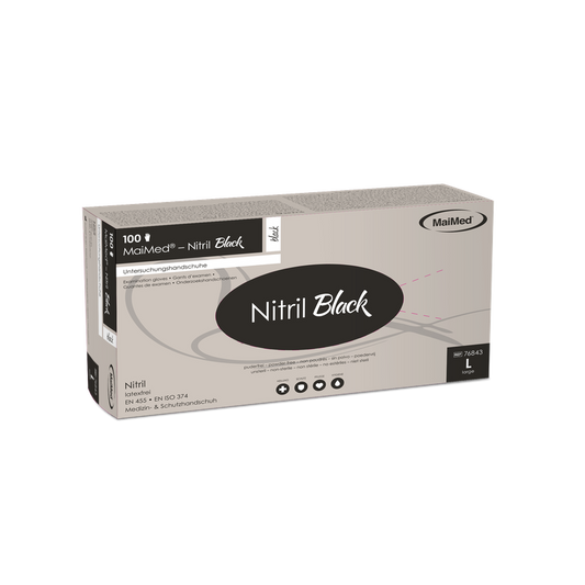 MaiMed-Nitril Black schwarz, unsteril puderfrei, Latexfreie-Handschuhe zu 100 St./Box