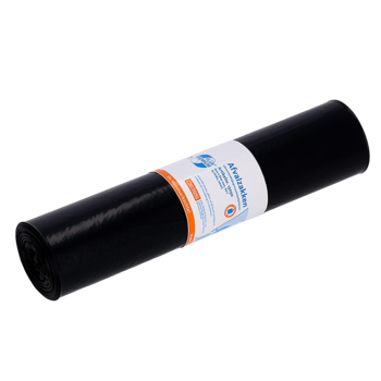 Abgebildet ist eine Rolle EMIL DEISS KG (GmbH + Co.) DEISS 15050 Müllsäcke (600x800 mm zwart, Packung 25 Stück) mit einem weiß-orangefarbenen Etikett in der Mitte auf weißem Hintergrund.