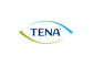 TENA Logo mit blauem Schriftzug in Großbuchstaben, zentriert im augenförmigen Design mit blauem und grünem Bogen