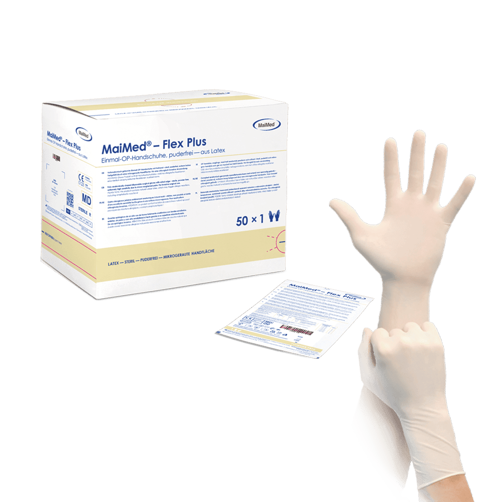 MaiMed-Flex Plus PF-steril puderfrei Latex-OP-Handschuhe, 50 Paar/Box
