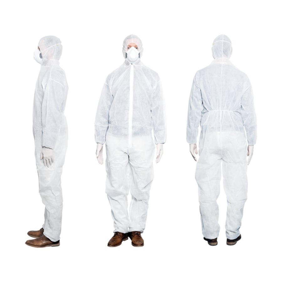 MaiMed overall, non-sterile, white made of fleece with zipper, hood
