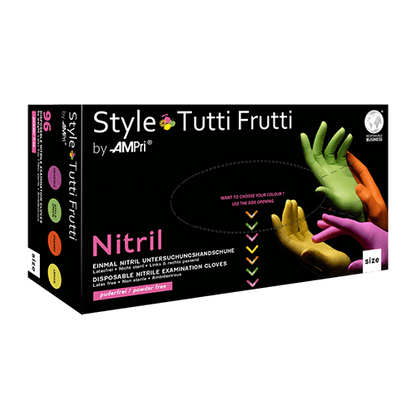AMPri Style Tutti Frutti Nitrilhandschuhe puderfrei, Farbenmix | Box (96 Stück)