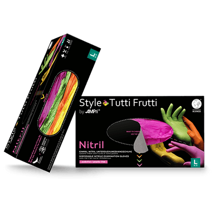 AMPri Style Tutti Frutti Nitrilhandschuhe puderfrei, Farbenmix | Box (96 Stück)