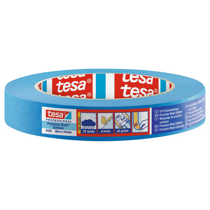 tesa Professional 4440 Precision Crepe Exterior UV PLUS Painter's Tape, Blue, 50 m x 19 mm