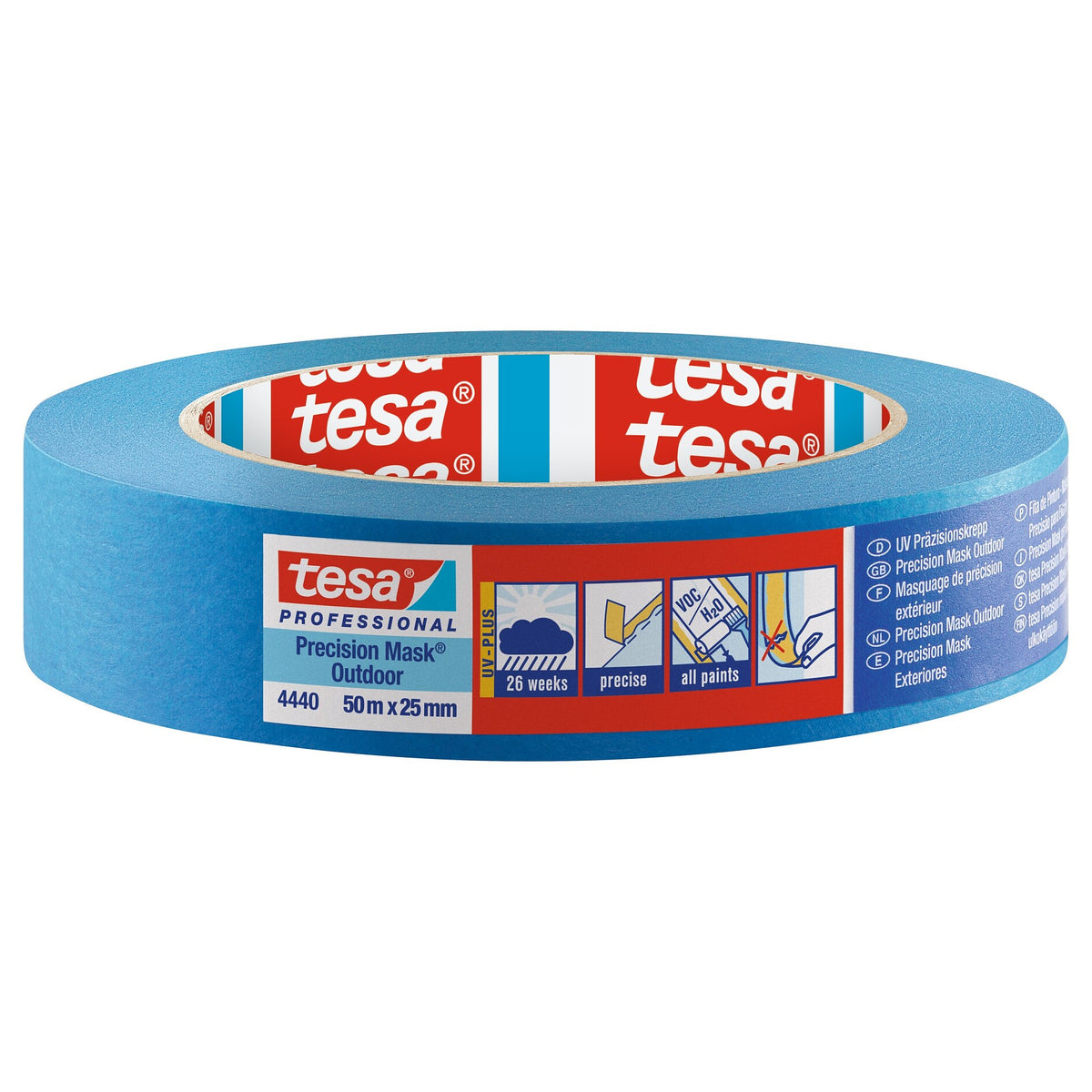 tesa Professional 4440 Precision Crepe Exterior UV PLUS Painter's Tape, Blue, 50 m x 25 mm