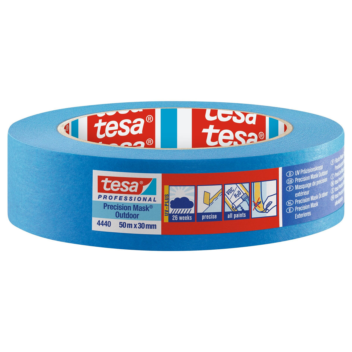 tesa Professional 4440 Precision Crepe Exterior UV PLUS Painter's Tape, Blue, 50 m x 30 mm