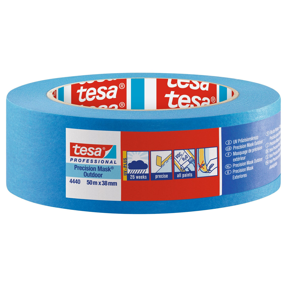 tesa Professional 4440 Precision Crepe Exterior UV PLUS Painter's Tape, Blue, 50 m x 38 mm