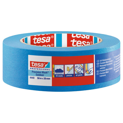 tesa Professional 4440 Precision Crepe Exterior UV PLUS Painter's Tape, Blue, 50 m x 38 mm