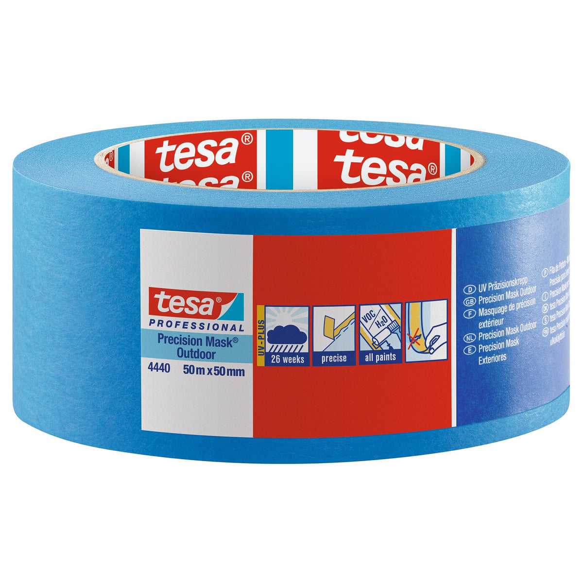 tesa Professional 4440 Precision Crepe Exterior UV PLUS Painter's Tape, Blue, 50 m x 50 mm