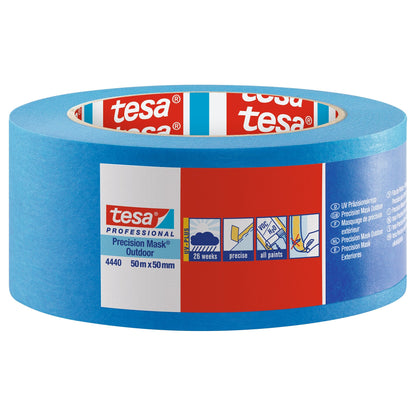 tesa Professional 4440 Precision Crepe Exterior UV PLUS Painter's Tape, Blue, 50 m x 50 mm