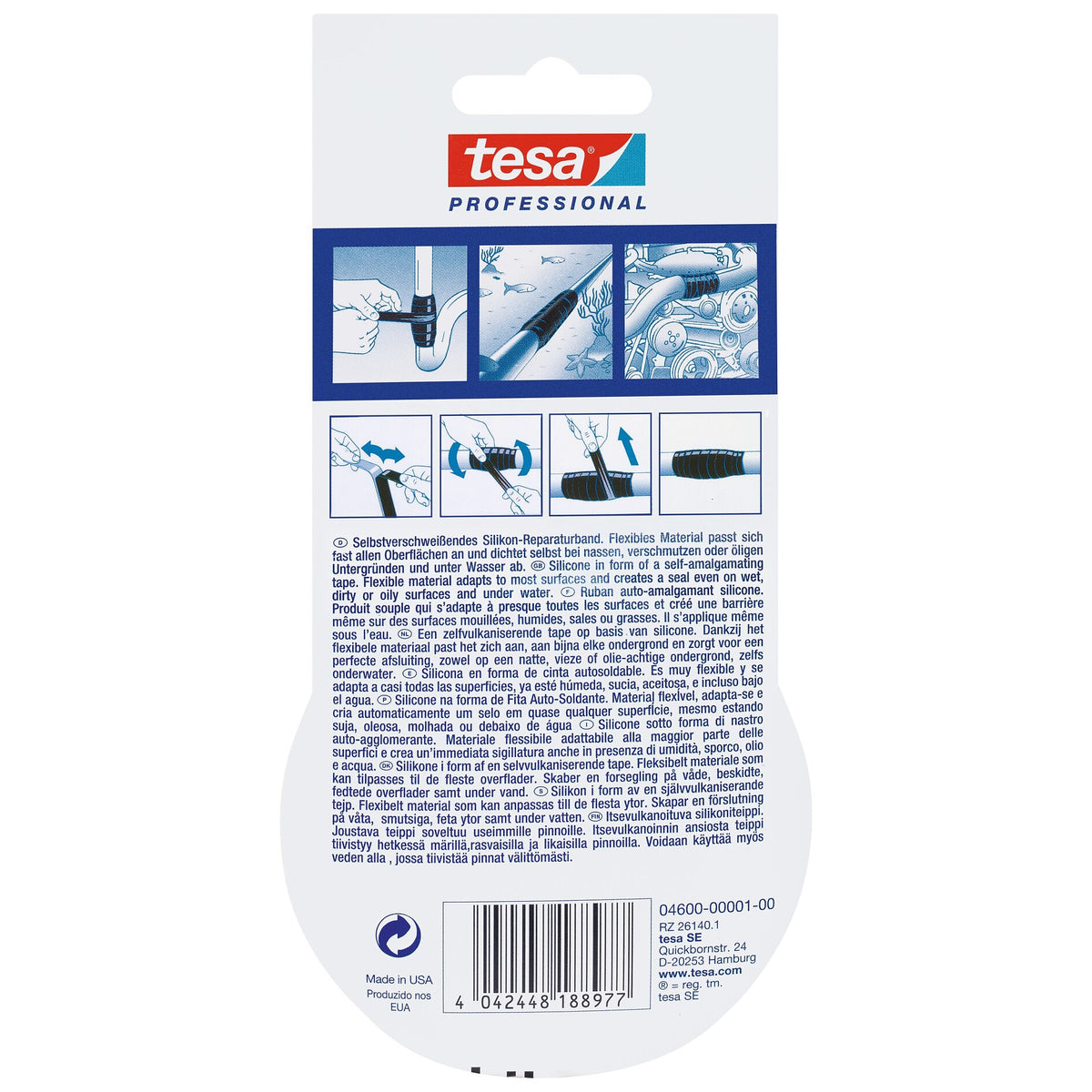 tesa Professional 4600 Xtreme Conditions Repair Tape, 3 m x 25 mm, black