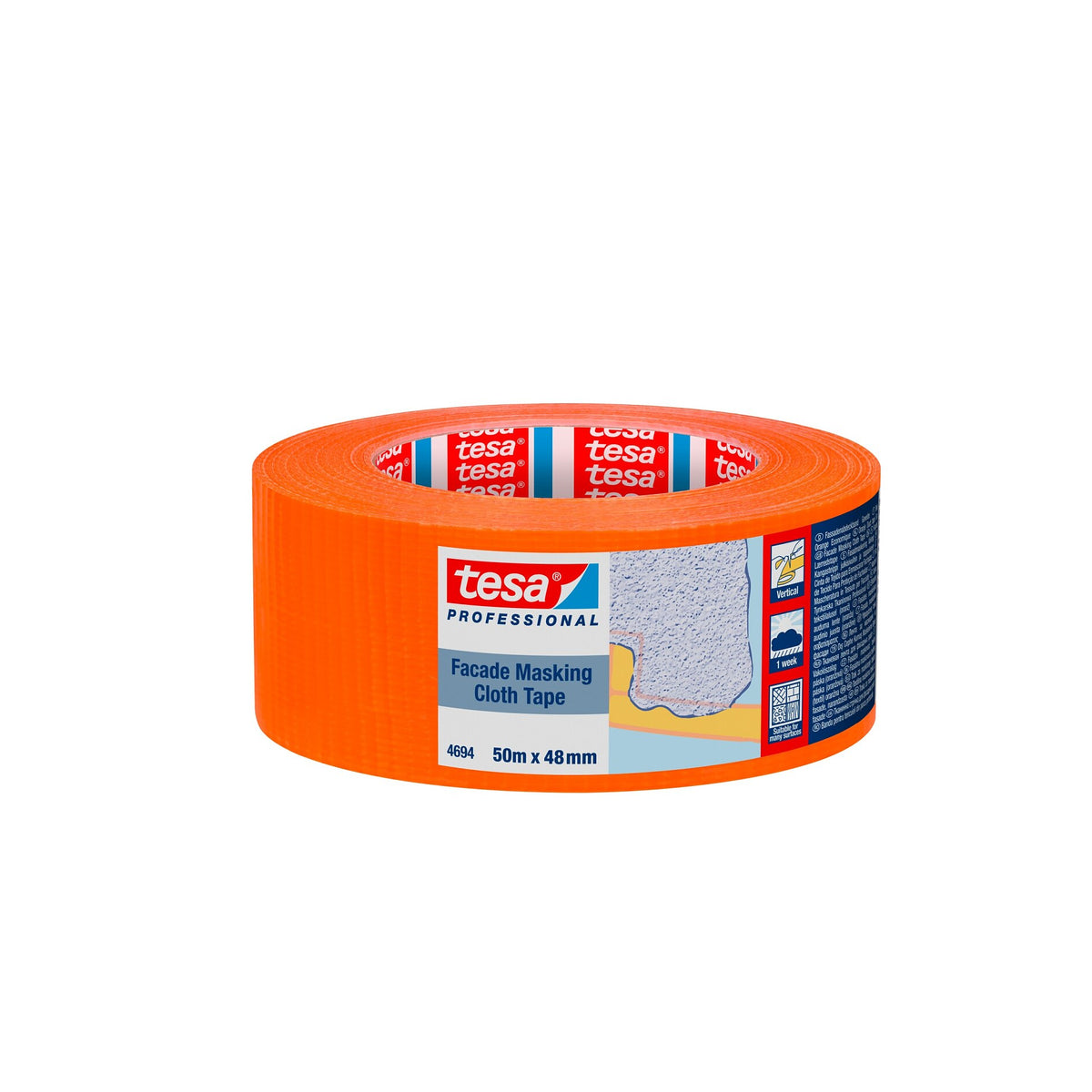 tesa Professional 4694PRO Facade Masking Fabric Tape, orange, 50 m x 48 mm