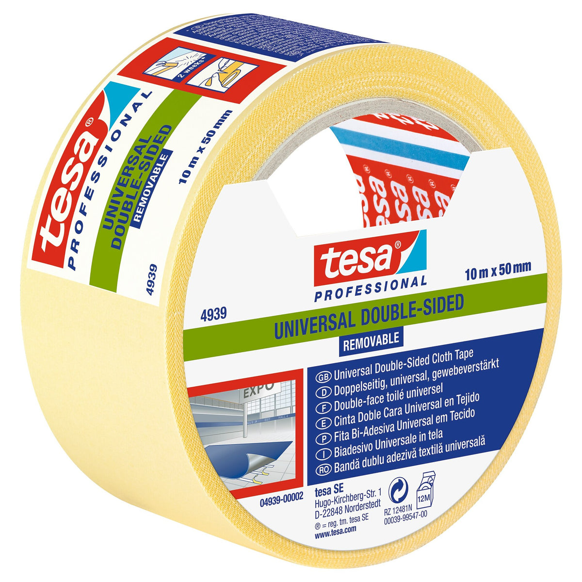 tesa Professional 4939 Removable Universal Installation Tape, White-Translucent, 10 m x 50 mm