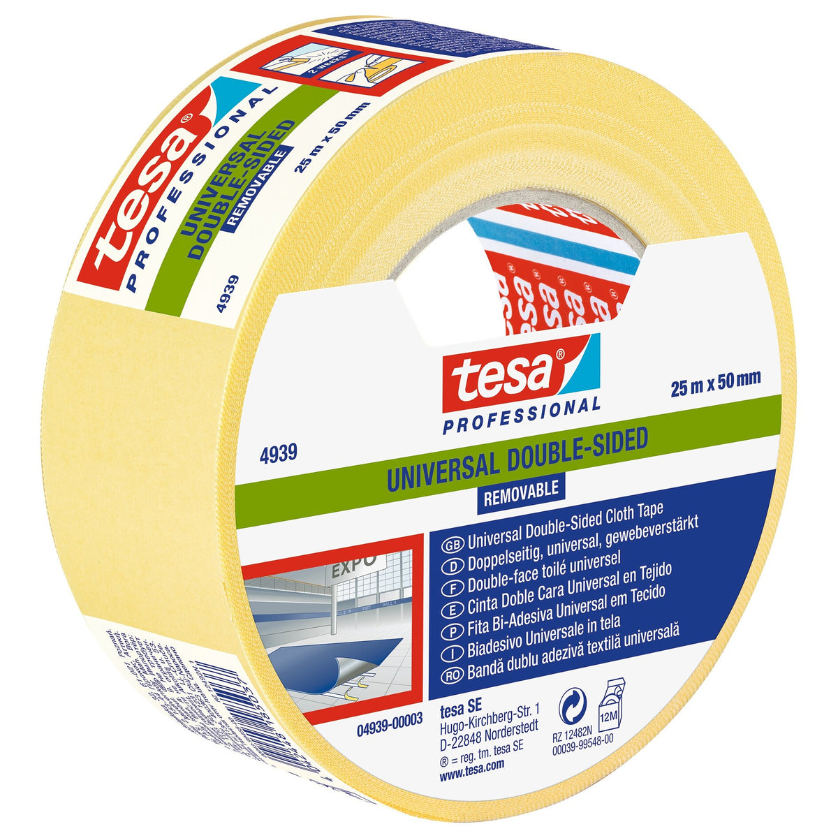 tesa Professional 4939 Removable Universal Installation Tape, White-Translucent, 25 m x 50 mm