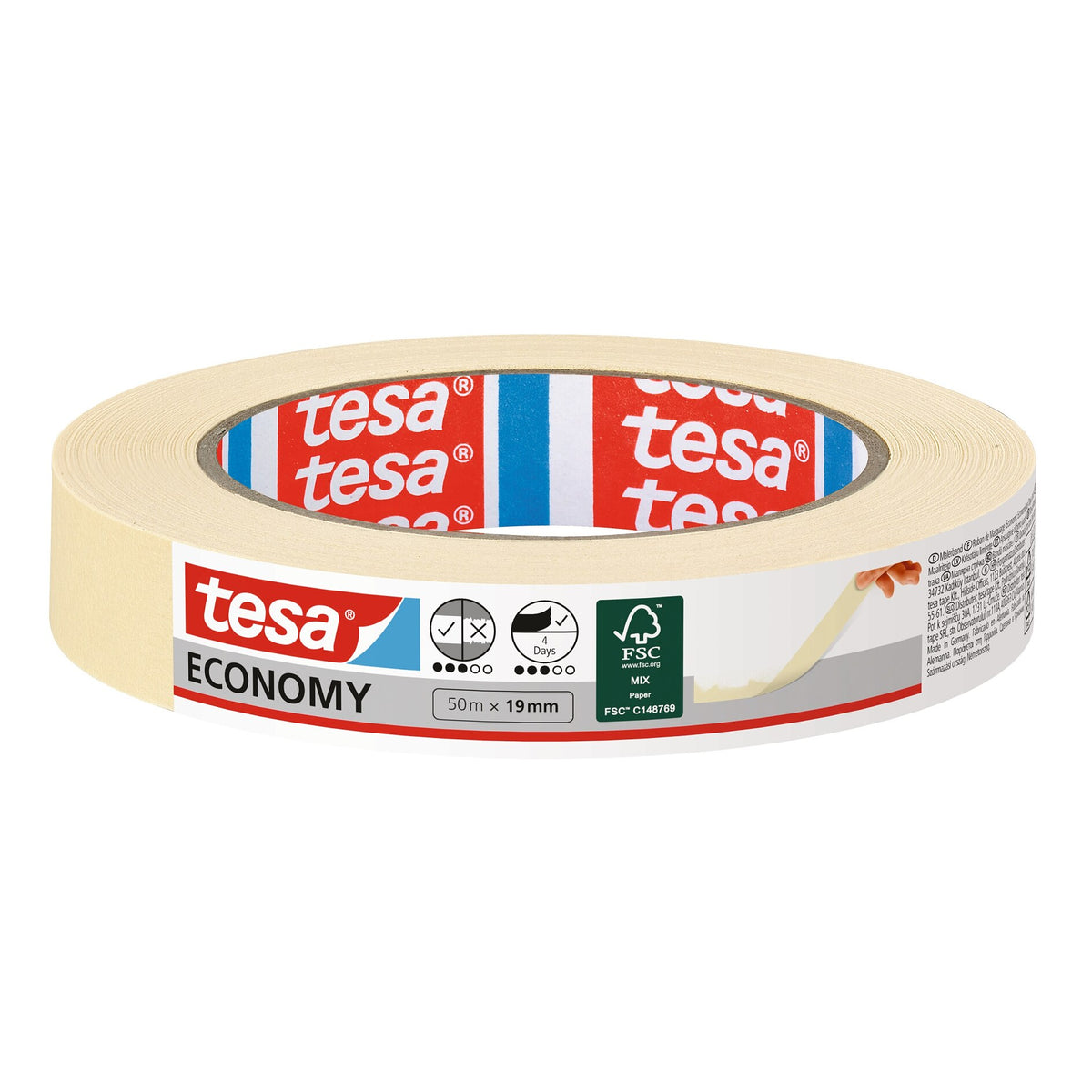 tesa 5286 Economy Painter's Tape, 50 m x 19 mm, chamois