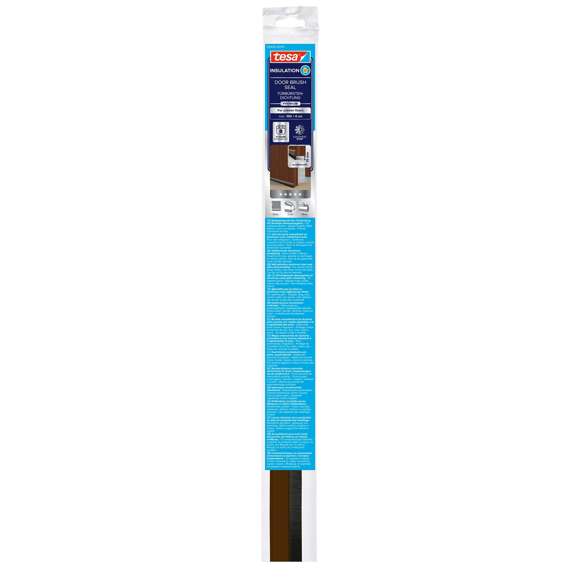 tesa INSULATION Door Brush Seal for Uneven Floors, 1 m x 40 mm, Brown Aluminum