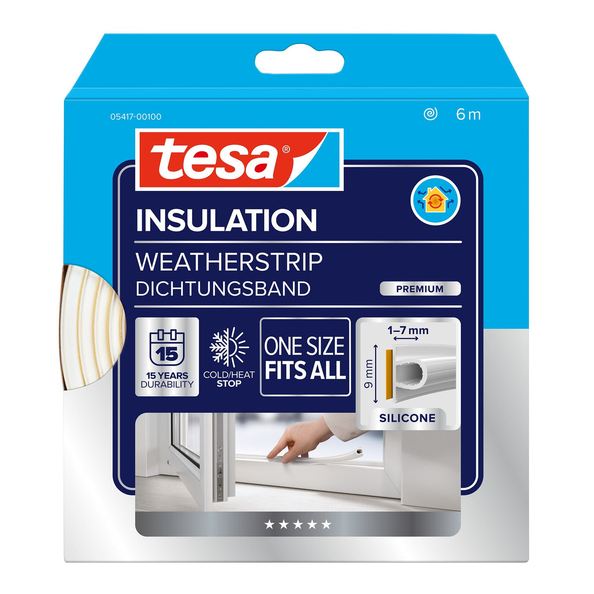 tesa INSULATION Silicone Sealing Tape, One Size Fits All, 6 m x 9 mm, white