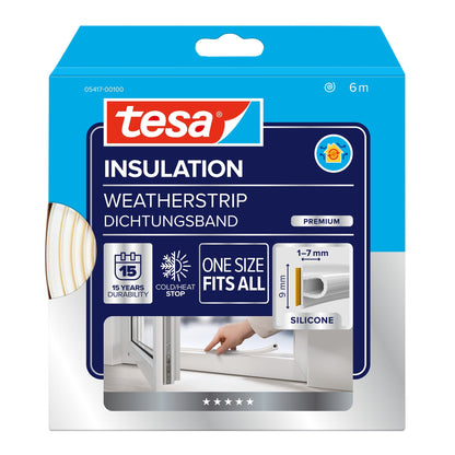 tesa INSULATION Silicone Sealing Tape, One Size Fits All, 6 m x 9 mm, white