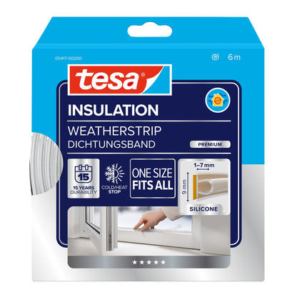 tesa INSULATION Silicone Sealing Tape, One Size Fits All, 6 m x 9 mm, transparent
