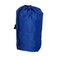 The DEISS 6505 reusable trash bag (700x1100 mm, blue) from EMIL DEISS KG features a black drawstring and a rectangular front pocket; it is pictured against a white background.
