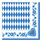 The PAPSTAR napkins 1/4-fold, 40x40 cm blue, "Bavarian Blue" by PAPSTAR GmbH have a blue and white diamond center with a blue floral and heart border - ideal Bavarian napkins for Oktoberfest (50 pieces).