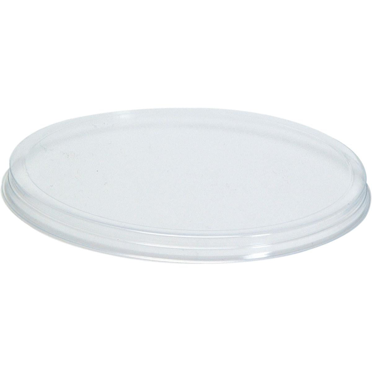 Pictured is a clear, flat lid for 127724 from Duni GmbH made of transparent PS on a white background. The lid has a slightly raised edge and is suitable for 127724 containers. Package: 100 pieces.