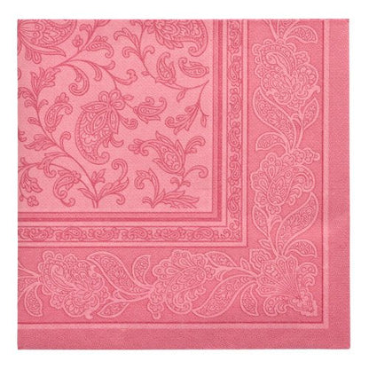 The PAPSTAR 20 Napkins "ROYAL Collection" (1/4-fold, 40x40 cm) by PAPSTAR GmbH present themselves in a pink checkered design with embossed paisley and floral border - perfect for a stylish table decoration in premium quality.