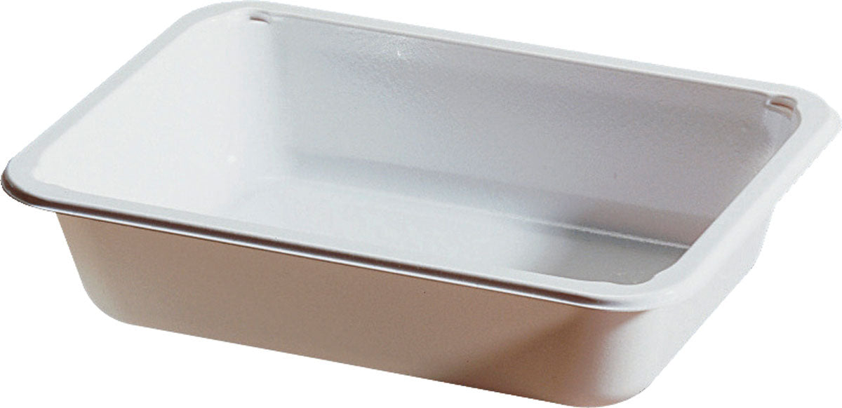 Das CPET Take-Away klein Weiß CPET der Duni GmbH ist ein schlichtes, rechteckiges weißes Kunststofftablett mit abgerundeten Kanten und flachen Seiten, abgebildet auf weißem Hintergrund.