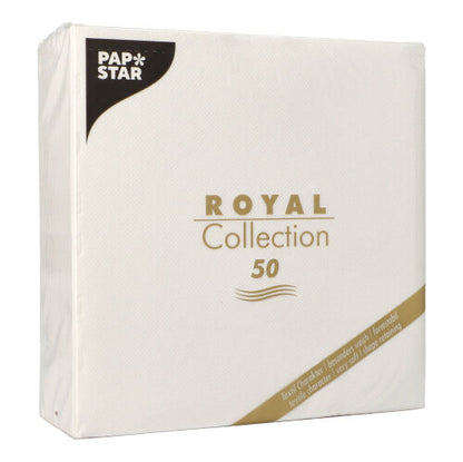 Die PAPSTAR 50 Servietten "ROYAL Collection" 1/4-Falz, weiß, von der PAPSTAR GmbH umfassen 50 hochwertige Papierservietten im großzügigen Format 40 x 40 cm.