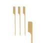 Four PAPSTAR finger food skewers "pure" (10 cm) from PAPSTAR GmbH are depicted on a white background: three vertically, one horizontally with an angled handle. Ideal for golf events and catering, available in a pack of 40.