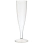 A clear Champagnerglas Transparent 135 ml von Duni GmbH aus hochwertigem PS steht mit langem Stiel und schmalem Kelch vor weißem Hintergrund und präsentiert die Eleganz des Glases, erhältlich im 10er-Pack.