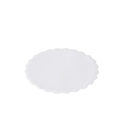 A PAPSTAR Round, white placemats, 8.5 cm in diameter, from PAPSTAR "GmbH" is centered on a white background. The paper coasters come in a folding box of 500 and are ideal for drinks.