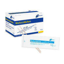 Wattestäbchen zu 2 Stk steril verpackt, Länge: 15 cm, kleiner Kopf, Holz | Packung (200 Stück)