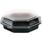 A sealed Octaview® PS Black/Transparent 190x190x60 mm takeout box from Duni GmbH with a clear, octagonal lid is photographed against a white background—perfect for product presentation. Pack of 270.