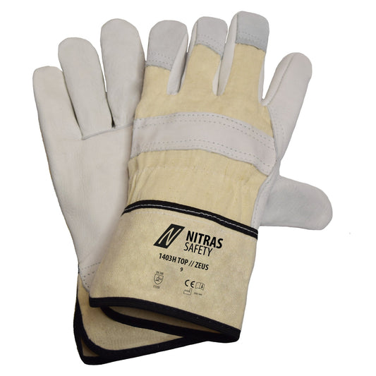 NITRAS ZEUS, Rindvolllederhandschuhe, naturfarben / grau