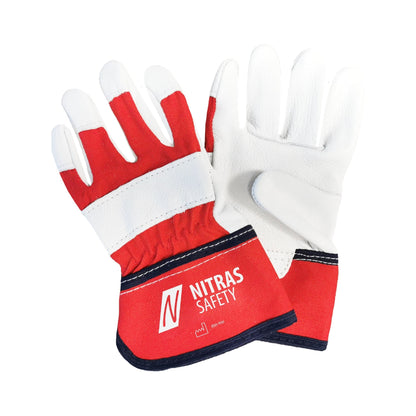 NITRAS Lederhandschuhe für Kinder, rot / grau