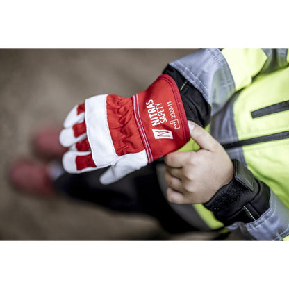 NITRAS Lederhandschuhe für Kinder, rot / grau