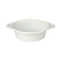 The Starpak 100 soup bowls, round PP, Ø 15.6 cm, from Starpak are white, round soup bowls with two small side handles, ideal as takeout soup cups, pictured against a plain white background.