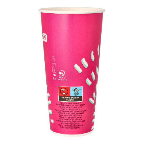 Der Starpak 50 Trinkbecher für Kaltgetränke (0,5 l, rosa, Ø 8,97 cm, 16,83 cm) aus Pappe mit weißen Markierungen und mehrsprachigem Text sind ideal für Partys; Jedes Set enthält 50 Becher.