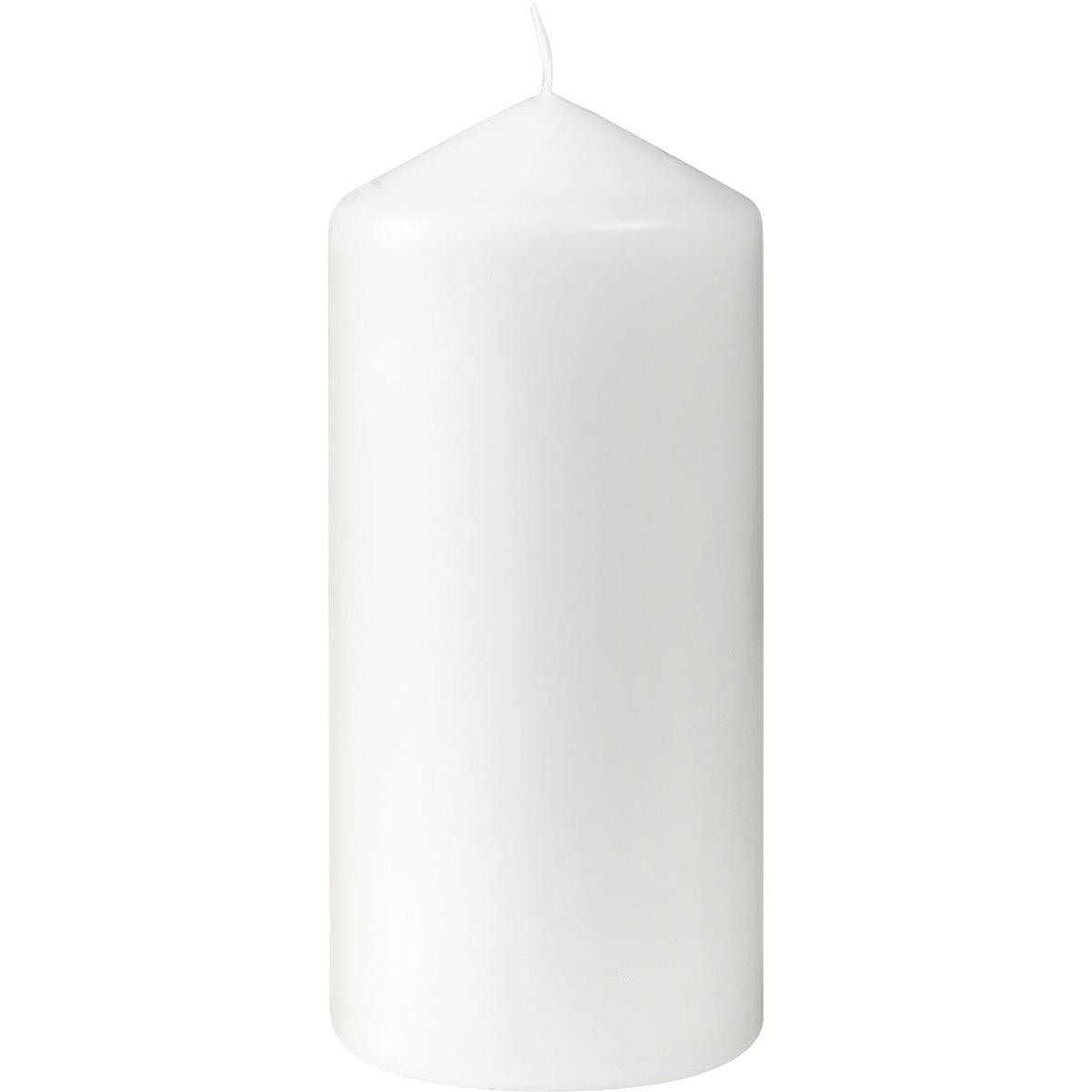 The pillar candle (130 x 60 mm) from Duni GmbH offers a smooth, white surface and an unlit wick that provides a lasting atmosphere for approximately 40 hours.