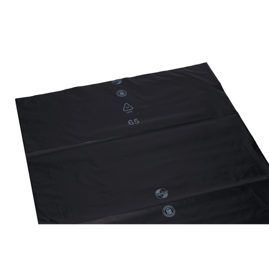 Der DEISS 15301 Müllbeutel von EMIL DEISS KG (GmbH + Co.), Größe 800x1000x0,06 mm, schwarz, ist mit Recycling- und LDPE 65-Symbolen in weiß versehen. Ideal für den professionellen Einsatz. Karton enthält 250 Stück.