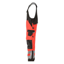 MASCOT® Newcastle dungarees, hi-vis red/dark anthracite