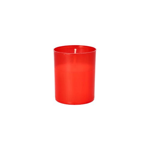 A red PAPSTAR grave candle "hour burner" (Ø 5 cm, 6.5 cm high, pack of 4), unlit in a cylindrical holder, stands centrally on a plain white background - a classic from PAPSTAR GmbH.