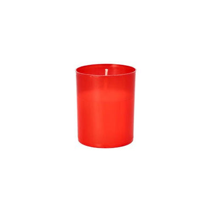 A red PAPSTAR grave candle "hour burner" (Ø 5 cm, 6.5 cm high, pack of 4), unlit in a cylindrical holder, stands centrally on a plain white background - a classic from PAPSTAR GmbH.