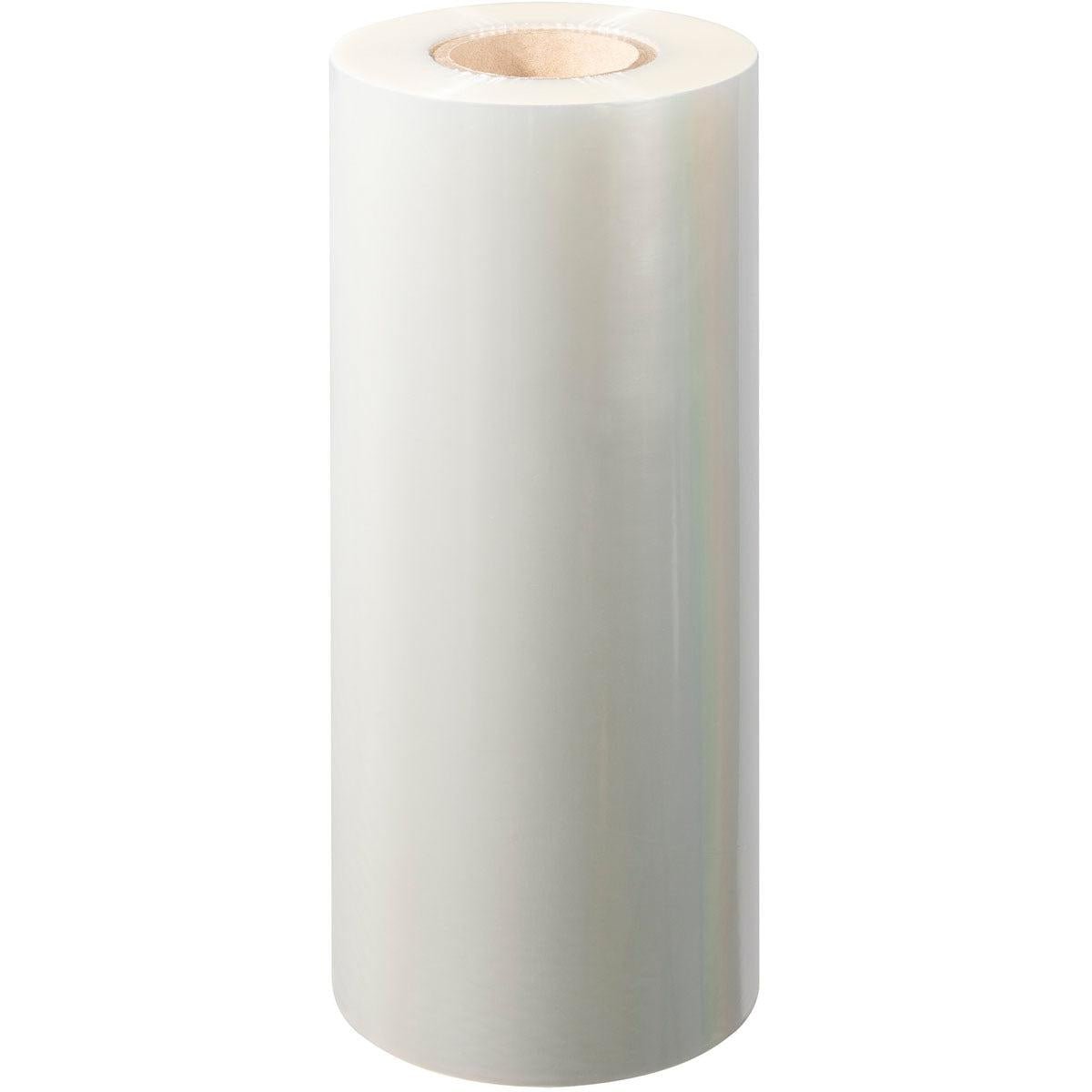 A large, standing roll of Universal Film no Antifog universal by Duni GmbH with a clear plastic core, photographed against a white background.