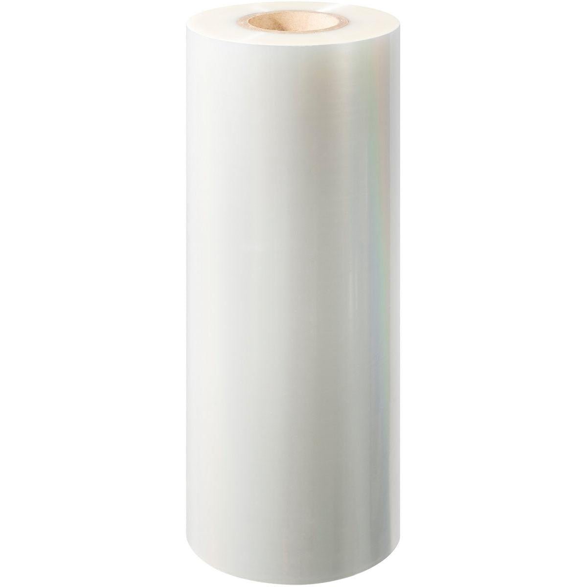 A large roll of Duni GmbH Universal Film no Antifog universal with a cardboard core, standing on a white background.