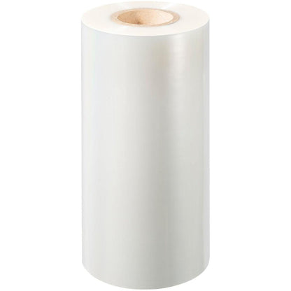 A large, upright-standing roll of Duni GmbH Universal Film no Antifog universal made of clear plastic film with a cardboard core against a white background.