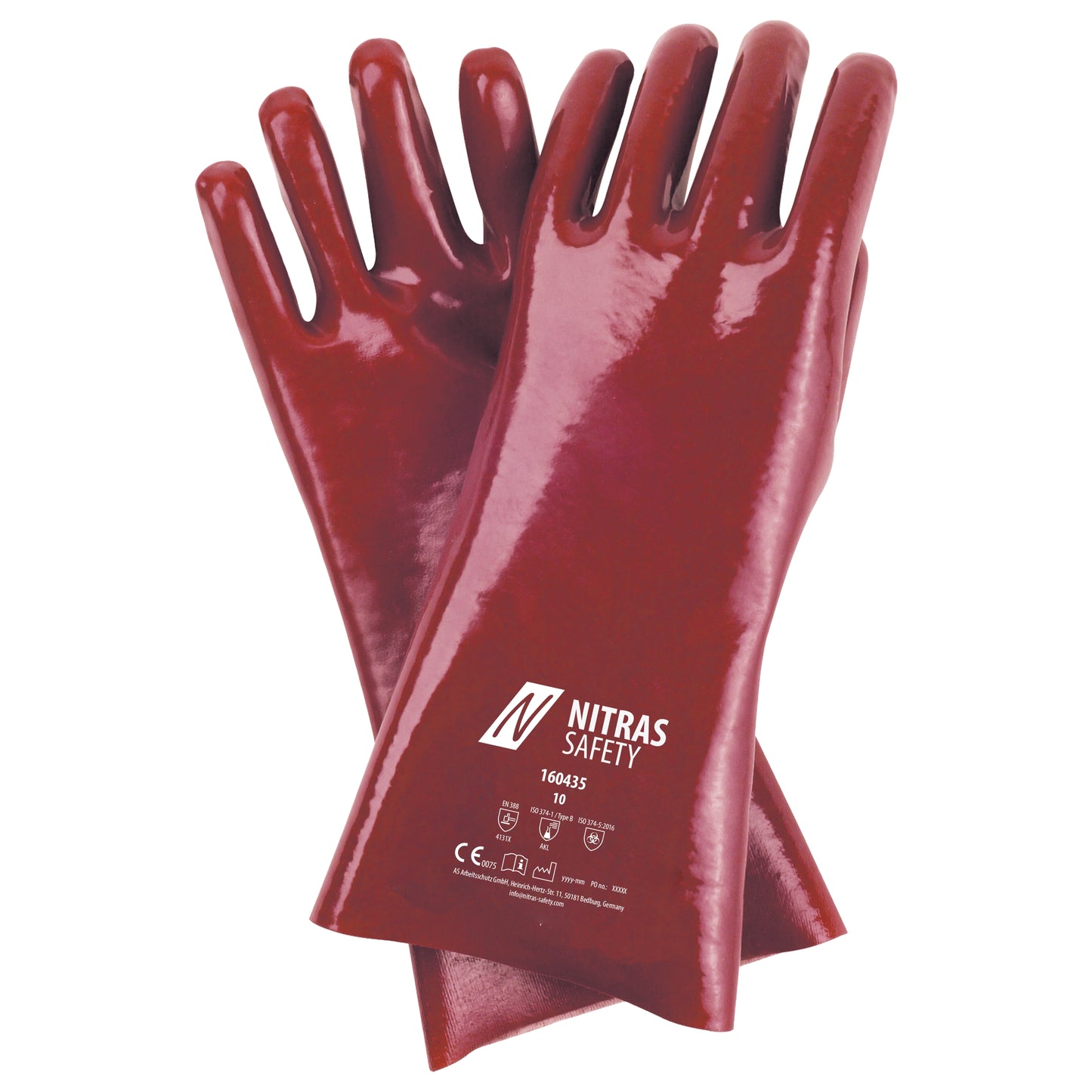 NITRAS Chemikalienschutzhandschuhe, rot, EN 388, EN ISO 374 Baumwoll-Trikot | Packung (12 Paare)