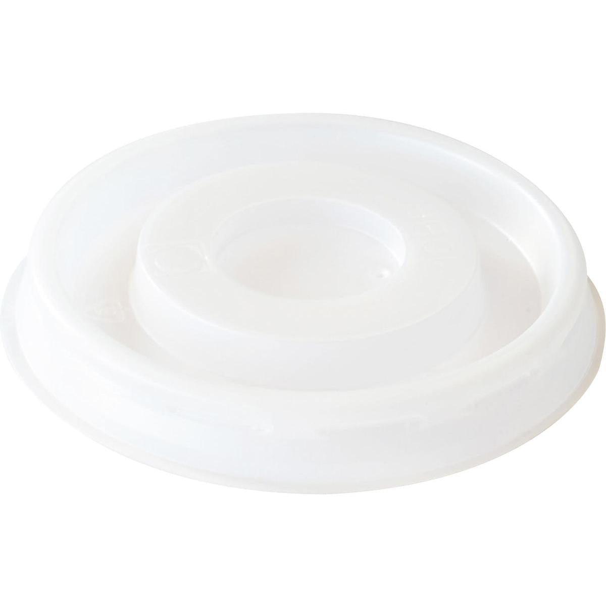 The transparent PS lid for 159920 from Duni GmbH, which is sold in a pack of 100, features a raised center and a drinking opening, shown against a plain white background.